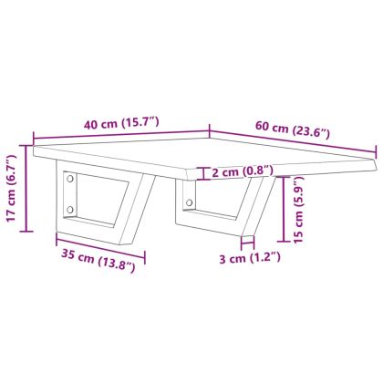 Стенен рафт за мивка, стомана и масивно дърво дъб