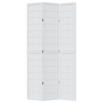 Разделител за стая, 3 панела, бял, дърво пауловния масив