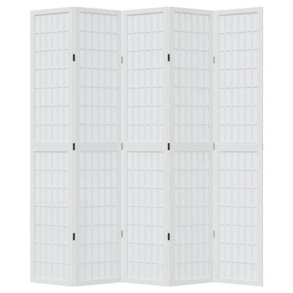 Разделител за стая, 5 панела, бял, дърво пауловния масив
