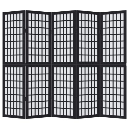 Разделител за стая, 5 панела, черен, дърво пауловния масив