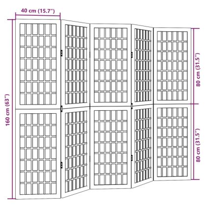 Разделител за стая, 5 панела, черен, дърво пауловния масив