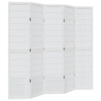 Разделител за стая, 5 панела, бял, дърво пауловния масив