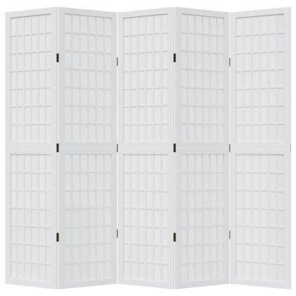 Разделител за стая, 5 панела, бял, дърво пауловния масив