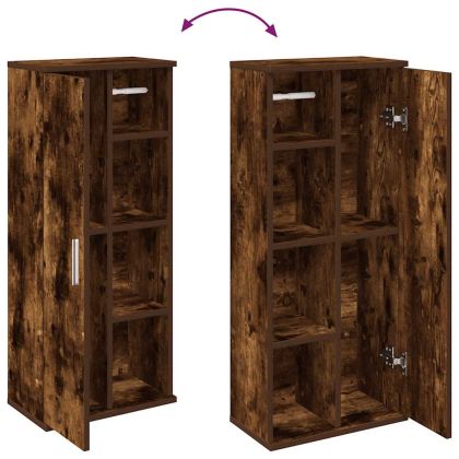 Шкаф за баня с държач за ролки, опушен дъб, 39x22x90 см