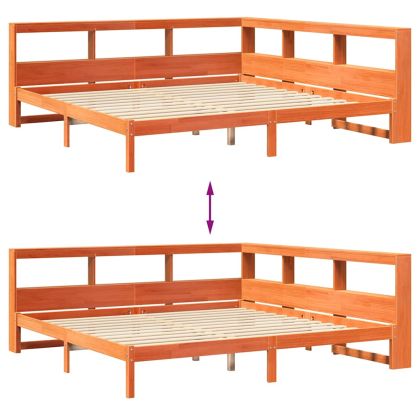 Легло с етажерка за книги, без матрак, 200x200 см, бор масив