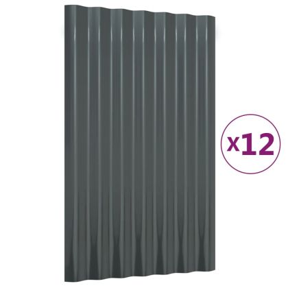 Панели покрив 12 бр поцинкована стомана антрацит 60x36 см