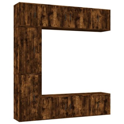 Комплект ТВ шкафове от 7 части, опушен дъб, инженерно дърво