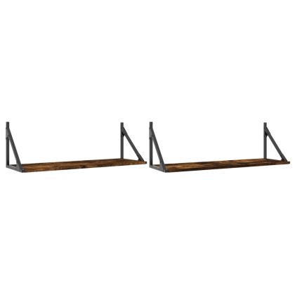 Стенни рафтове 2 бр опушен дъб 80x25x25,5 см инженерно дърво