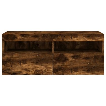 Стенен ТВ шкаф с LED осветление, опушен дъб, 100x30x40 см