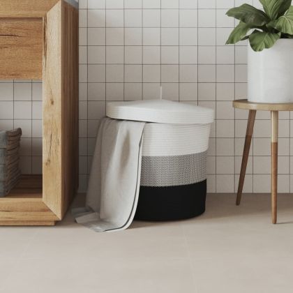 Кош за съхранение с капак бяло и черно Ø40x35 см памук