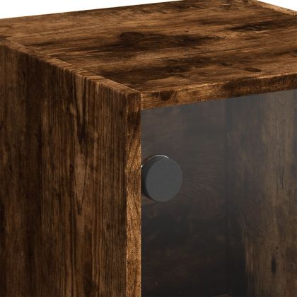 Висок шкаф със стъклена врати, опушен дъб, 35x37x109 см