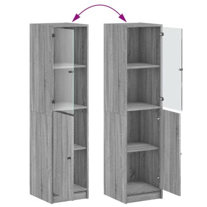 Висок шкаф със стъклени врата, сив сонома, 35x37x142 см