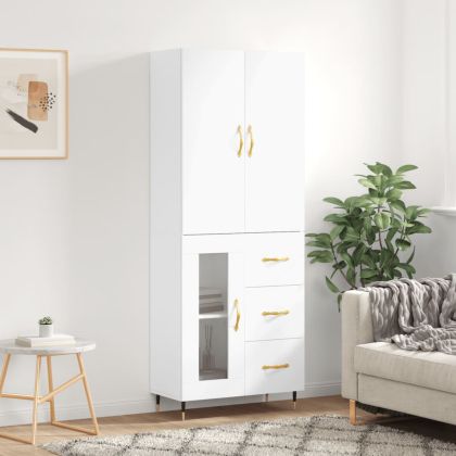 Висок шкаф, бял, 69,5x34x180 см, инженерно дърво