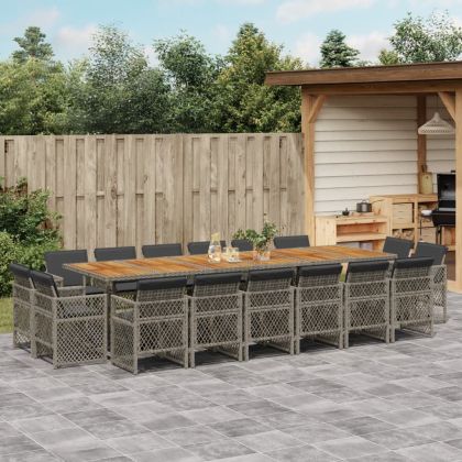 Градински комплект с възглавници 17 части полиратан сив