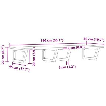 Стенен рафт за мивка, стомана и масивно дърво акация
