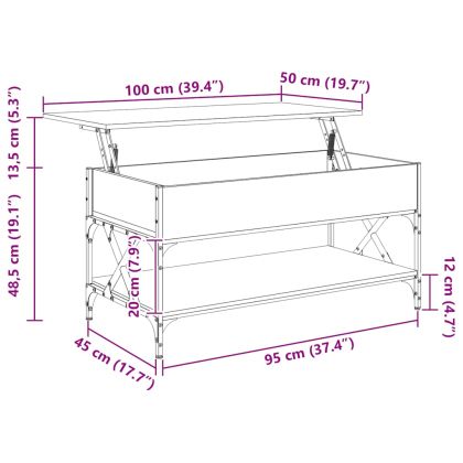 Кафе маса, сонома дъб, 100x50x50 см, инженерно дърво и метал