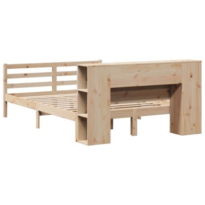 Легло с етажерка за книги, без матрак, 135x190 см, бор масив
