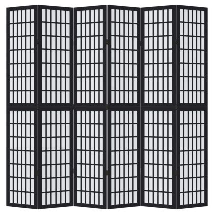 Разделител за стая, 6 панела, черен, дърво пауловния масив