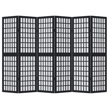 Разделител за стая, 6 панела, черен, дърво пауловния масив