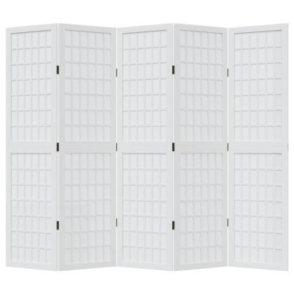 Разделител за стая, 5 панела, бял, дърво пауловния масив