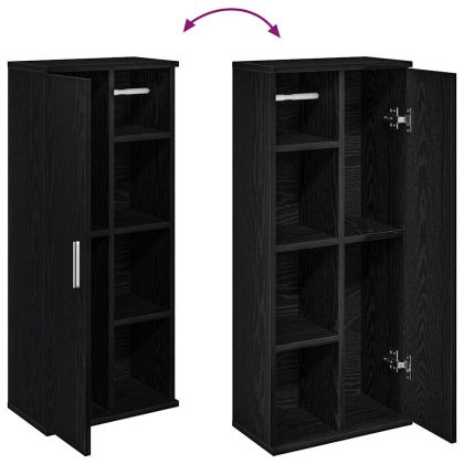 Шкаф за баня с държач за ролки, черни, 39x22x90 см