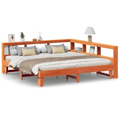 Легло с етажерка за книги, без матрак, 200x200 см, бор масив