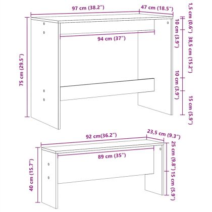 Комплект маса за хранене и пейка от 3 части Кафяв дъб от