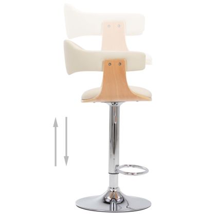 Бар табуретки, 2 бр, кремави, извито дърво и изкуствена кожа