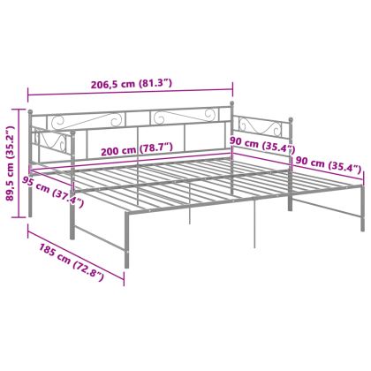 Рамка за легло, разтегателен диван, сива, метал, 90x200 см