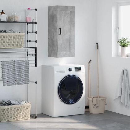 Стенен шкаф, бетонно сив, 34,5x34x90 см, инженерно дърво