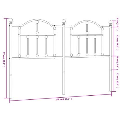 Метална табла за глава, черна, 140 см