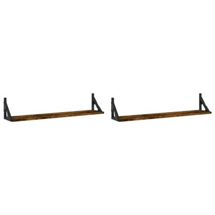 Стенни рафтове 2 бр опушен дъб 80x15x15,5 см инженерно дърво