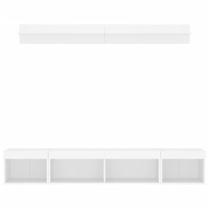 ТВ стенни модули с LED, 5 части, бели, инженерно дърво