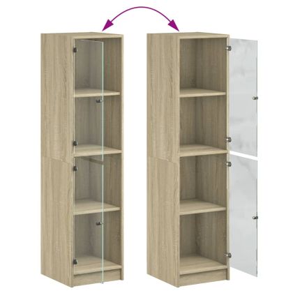 Висок шкаф със стъклена врати, сонома дъб, 35x37x142 см