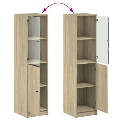 Висок шкаф със стъклена врата, сонома дъб, 35x37x142 см