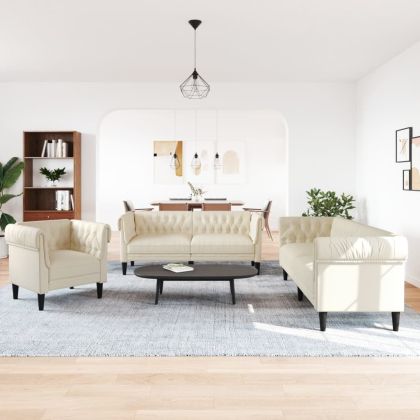 Комплект дивани 3 части кремав текстил