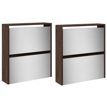 Шкаф за обувки с огледало, 4 нива, кафяв дъб, 63x17x134 см