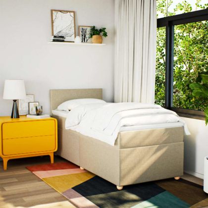 Боксспринг легло с матрак, кремаво, 100x200 см, плат