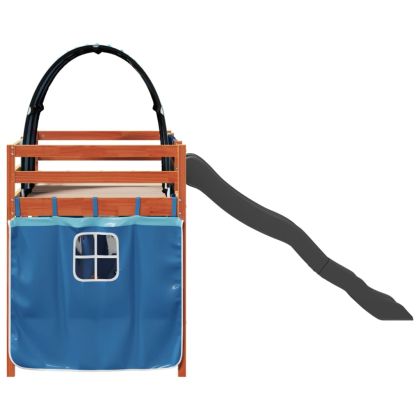 Детско високо легло с тунел, синьо, 80x200 см, бор масив