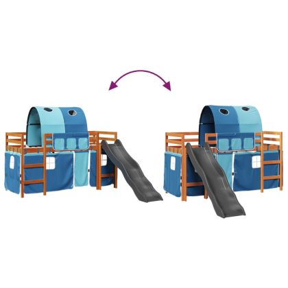 Детско високо легло с тунел, синьо, 80x200 см, бор масив