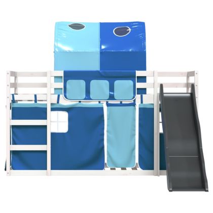 Двуетажно легло с пързалка и завеси, синьо, 80x200 см