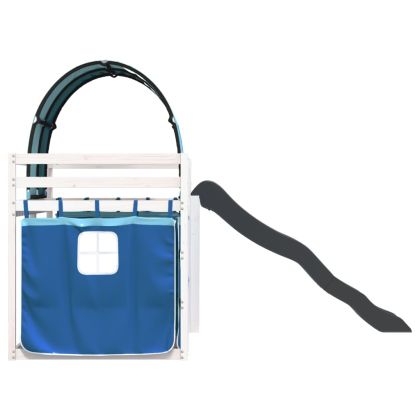 Двуетажно легло с пързалка и завеси, синьо, 80x200 см