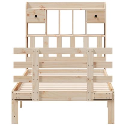 Легло с рафтове за книги, без матрак, 90x200 см, бор масив