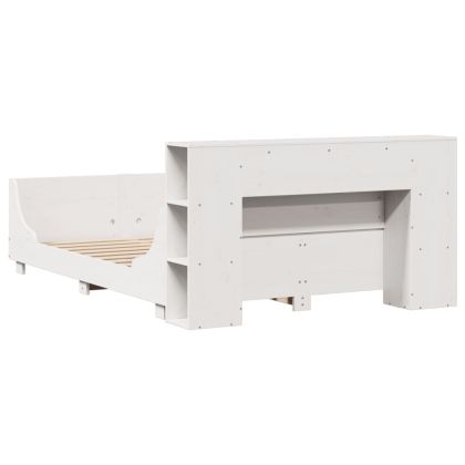 Рамка за легло без матрак, бял, 135x190 см, бор масив