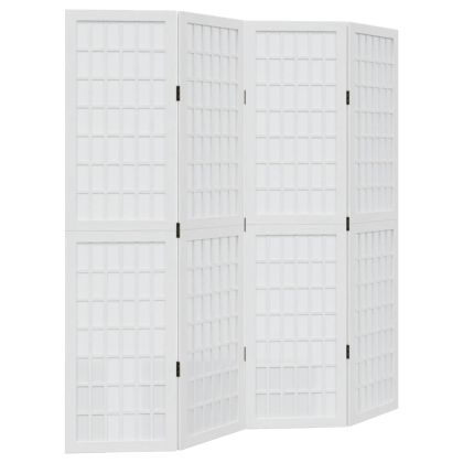 Разделител за стая, 4 панела, бял, дърво пауловния масив