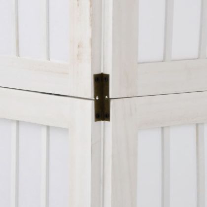 Разделител за стая, 4 панела, бял, дърво пауловния масив