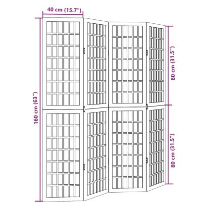 Разделител за стая, 4 панела, бял, дърво пауловния масив