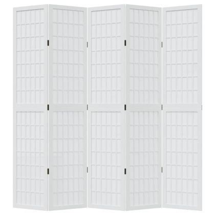 Разделител за стая, 5 панела, бял, дърво пауловния масив