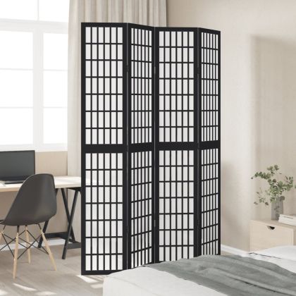 Разделител за стая, 4 панела, черен, дърво пауловния масив