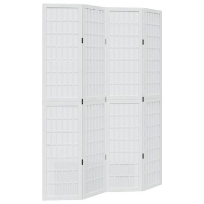 Разделител за стая, 4 панела, бял, дърво пауловния масив